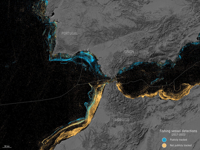 Map reveals fishing activity not publicly tracked around Portugal and Morocco