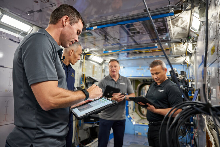 Marcus training on Space Station mockup