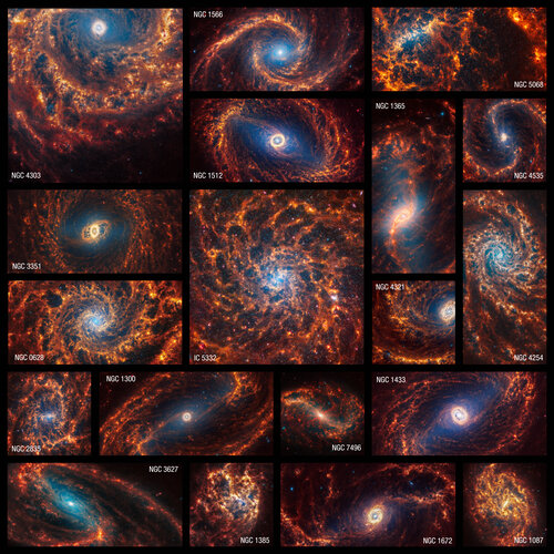 Webb reveals structure in 19 spiral galaxies