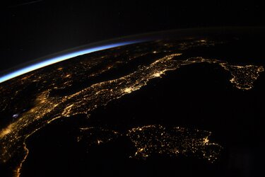 Italy at night, as seen by ESA astronaut Samantha Cristoforetti aboard the International Space Station for her Minerva Mission.