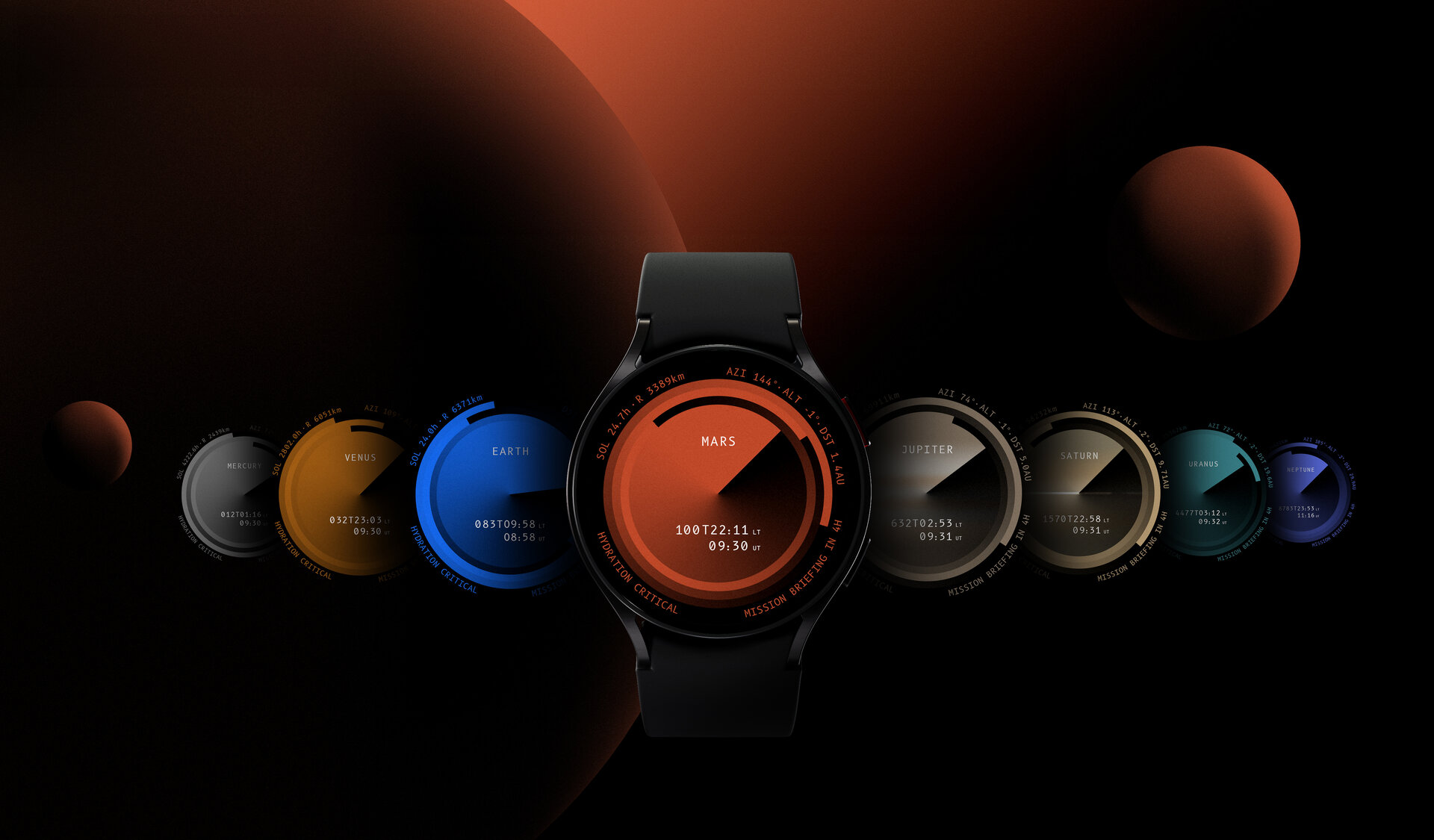 A selection of ESA X Samsung Galaxy Time watch faces