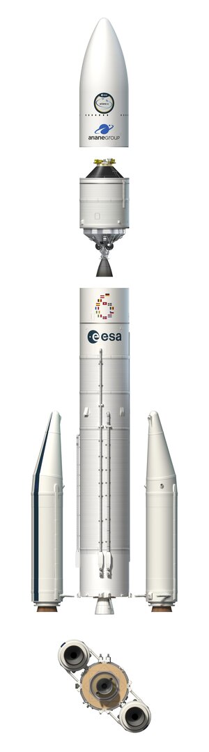 Artist's view of the Ariane 6 components with two boosters