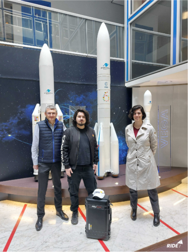 Chloé Pasquier, Mission Manager at RIDE! space joins co-founder of Orbital Matter, Robert Ihnatisin and Arianespace’s Jerome Germain, at Arianespace’s facilities near Paris in France.