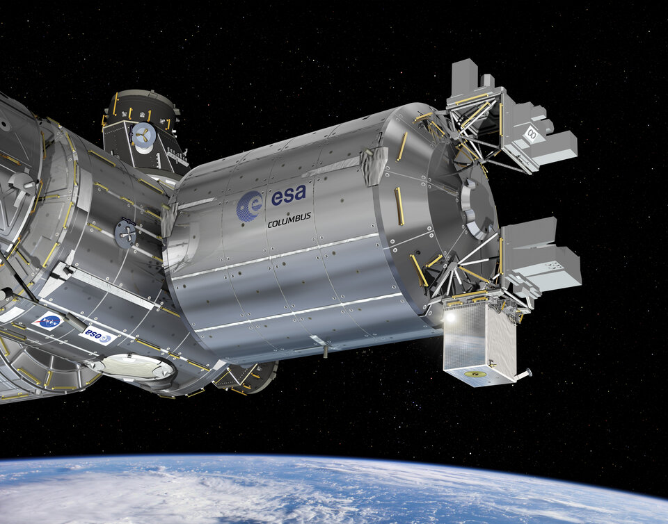 A rendering of ACES on the outside of ESA's Columbus laboratory on the International Space Station
