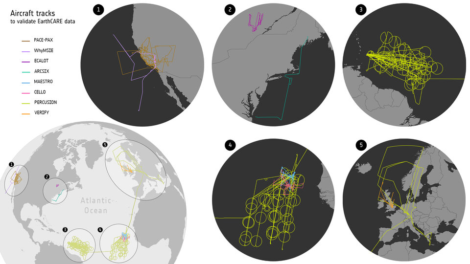 EarthCARE validation aircraft tracks
