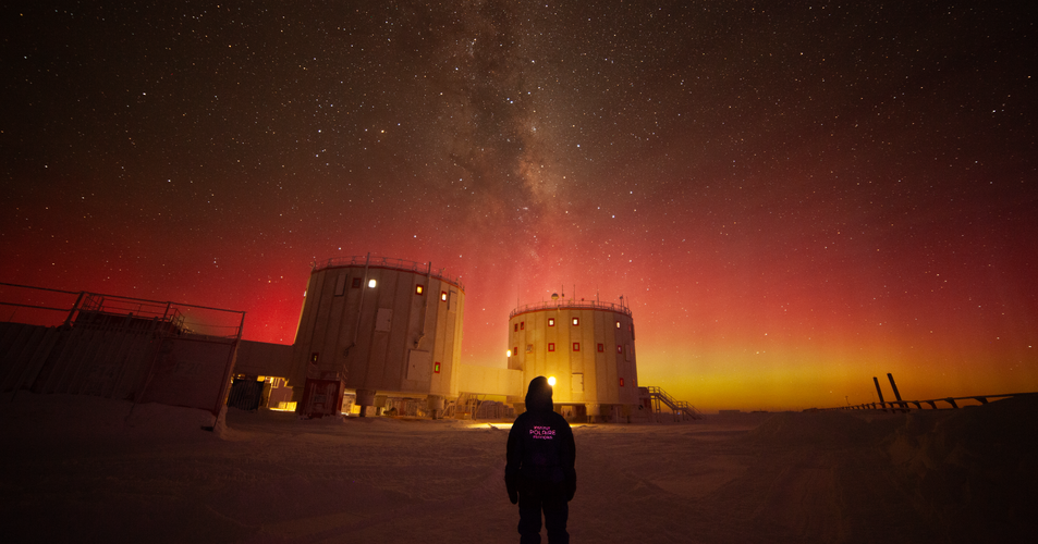 The southern lights at Concordia station in Antarctica