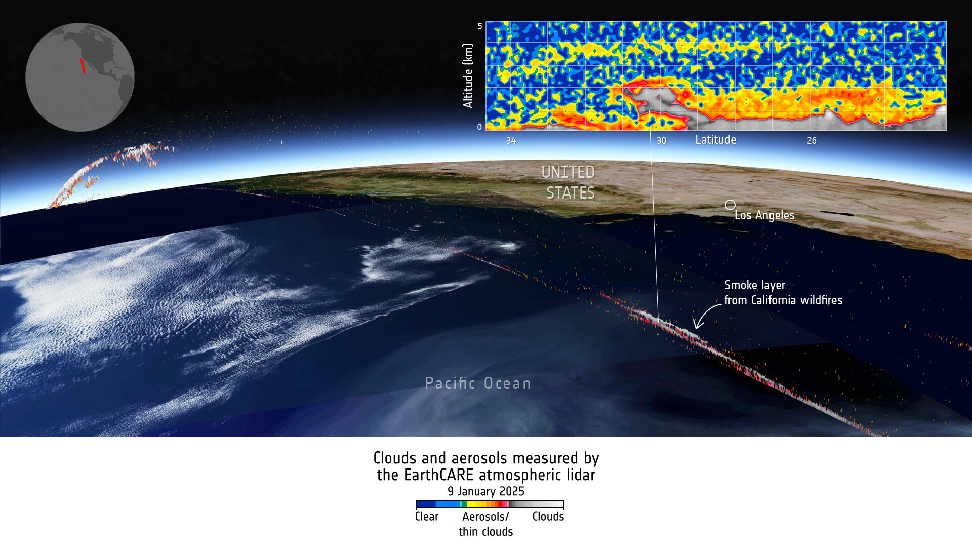 EarthCARE images smoke layer from Los Angeles fire