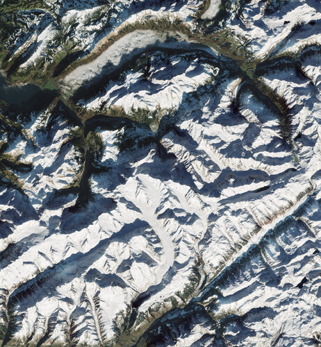 The Swiss Alps Dressed in Winter's Best: A View from Space