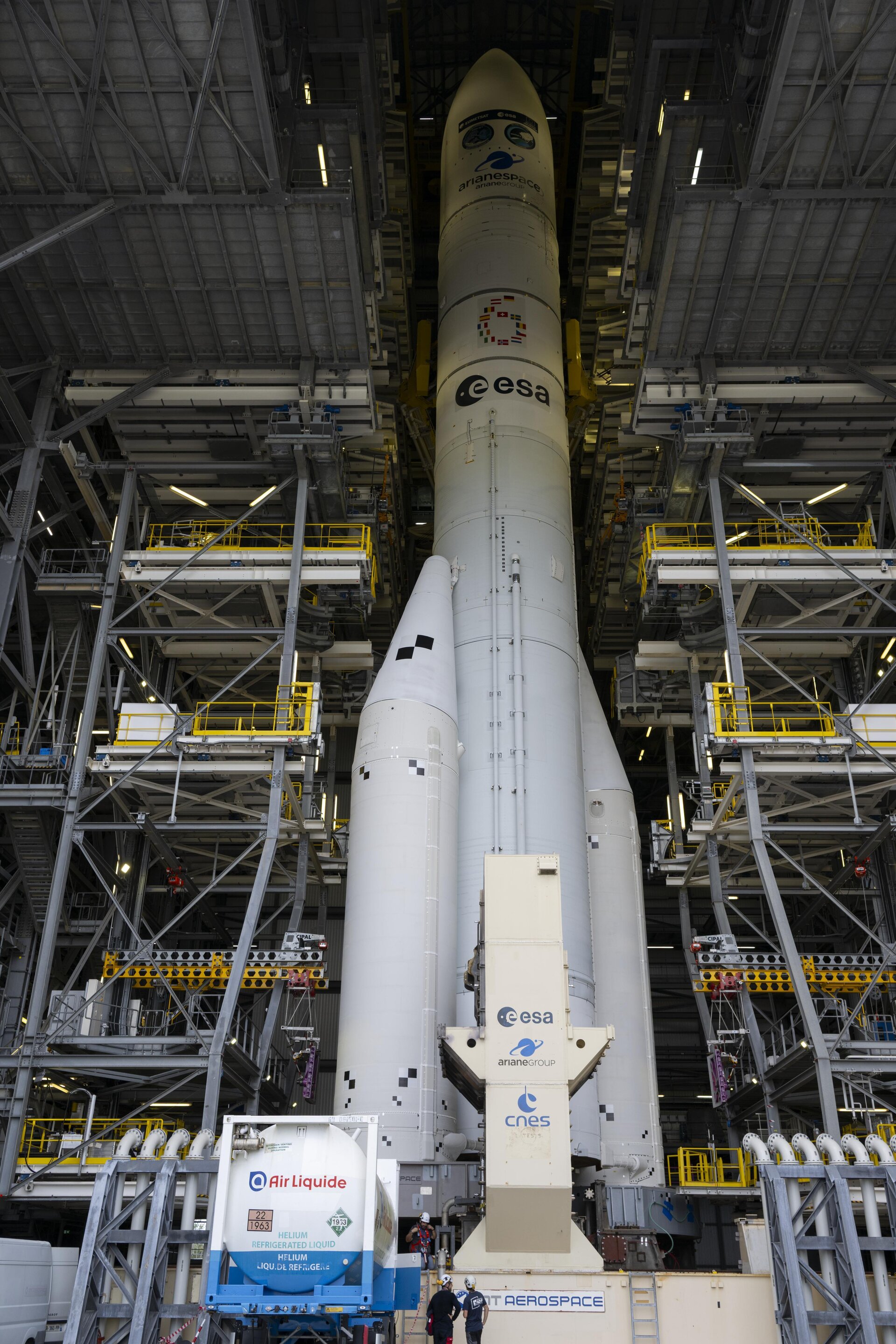Ariane 6 with MetOp-SG-A1 in its mobile hangar