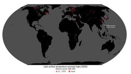 Lake-surface temperature highs and lows 2024