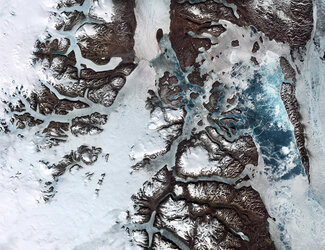 Part of the icy landscape of the Northeast Greenland National Park, the largest national park in the world, is pictured in this Copernicus Sentinel-2 image.