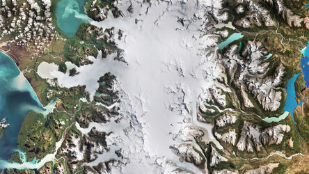 The changing face of the Chilean glaciers in the Laguna San Rafael National Park is featured in these satellite images from 1987 and 2024.