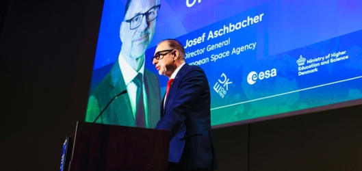 ESA Director General Josef Aschbacher delivers an opening address at the Space for European Resilience conference in Brussels
