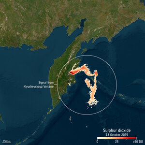 Sulphur dioxide over Klyuchevskaya Volcano measured by Sentinel-5A