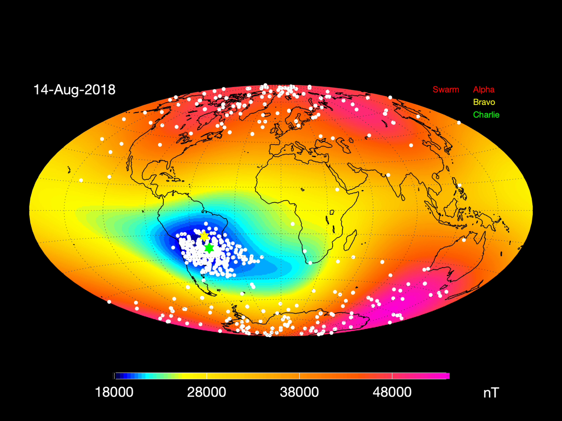 Earth's Magnetic Shield Weakening along South Atlantic Anomaly South_Atlantic_Anomaly_impact_radiation_pillars